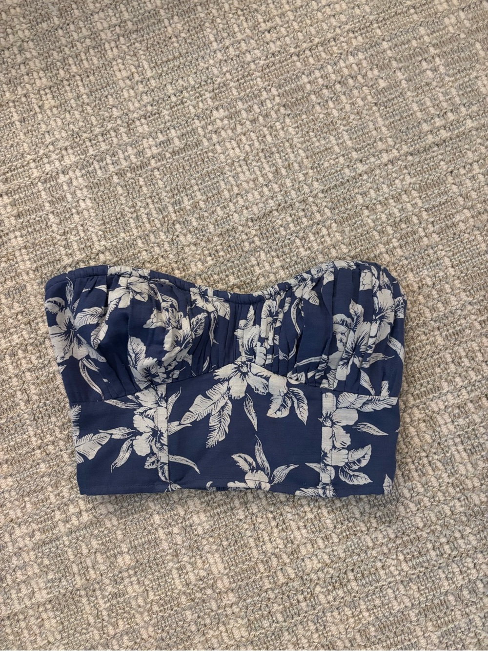 American Eagle Outfitters Navy Blue Floral Strapless Bustier Top